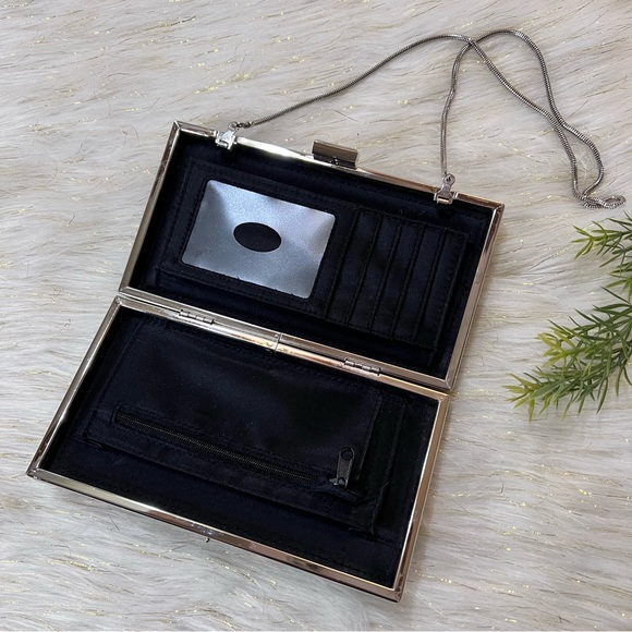 MICHE Black animal Print Faux Leather Silver tone Evening Clutch Bag NWOT - Picture 7 of 15